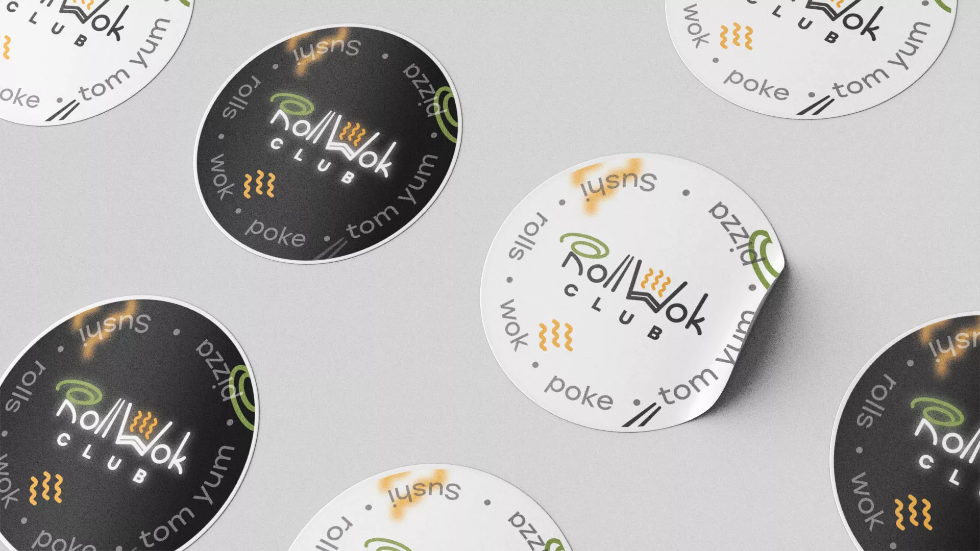 Разработка наклеек для суши-бара «Roll Wok Club» в Усть-Катаве